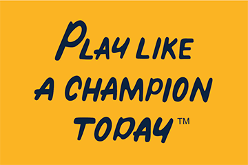 Play like a champion today motivational quote on yellow background.